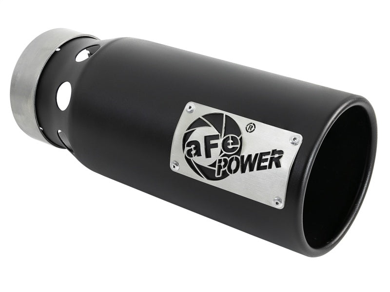 aFe SATURN 4S 4in SS Intercooled Exhaust Tip - Black 4in In x 5in Out x 12in L Bolt-On - Burkken Auto Parts