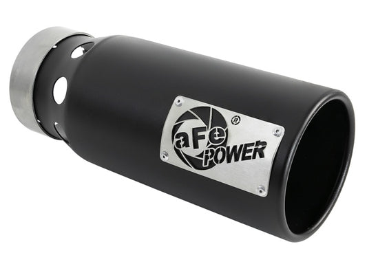 aFe SATURN 4S 4in SS Intercooled Exhaust Tip - Black 4in In x 5in Out x 12in L Bolt-On - Burkken Auto Parts