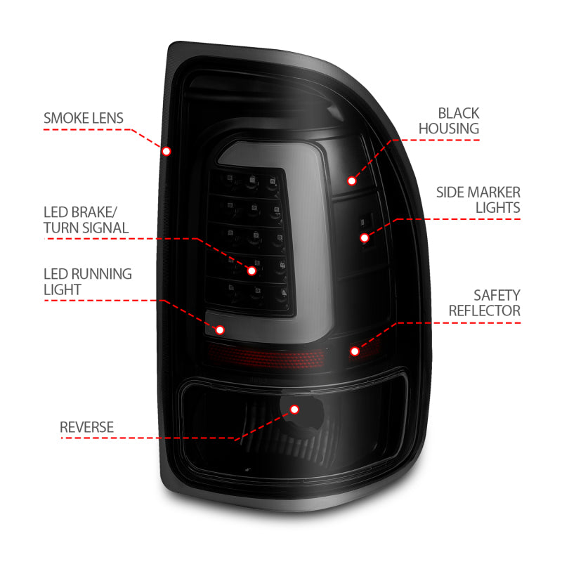 ANZO 1997-2004 Dodge Dakota LED Taillights Black Housing Smoke Lens Pair - Burkken Auto Parts