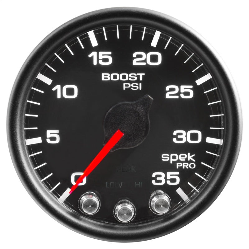 Autometer Spek-Pro Gauge Boost 2 1/16in 35psi Stepper Motor W/Peak & Warn Black/Black - Burkken Auto Parts