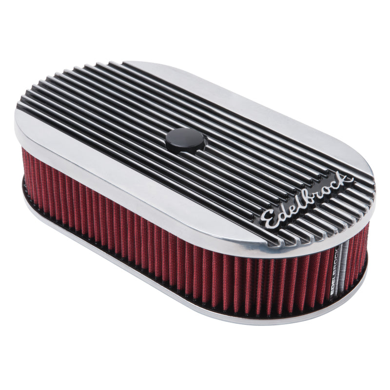 Edelbrock Air Cleaner Elite II Oval Single 4-Bbl Carb 2 5In Red Element Polished - Burkken Auto Parts
