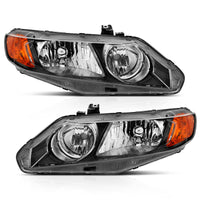 ANZO 2006-2011 Honda Civic 4 Door Crystal Headlight Black Amber (OE Replacement) - Burkken Auto Parts