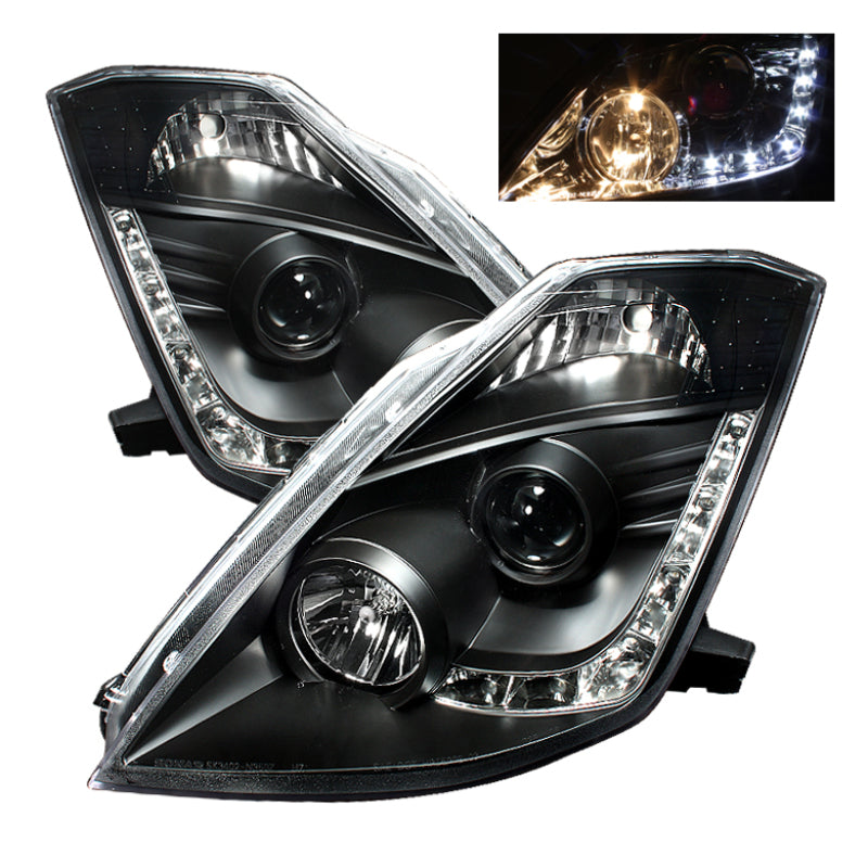Spyder Nissan 350Z 03-05 Projector Headlights Halogen Model Only - DRL Black PRO-YD-N350Z02-DRL-BK - Burkken Auto Parts