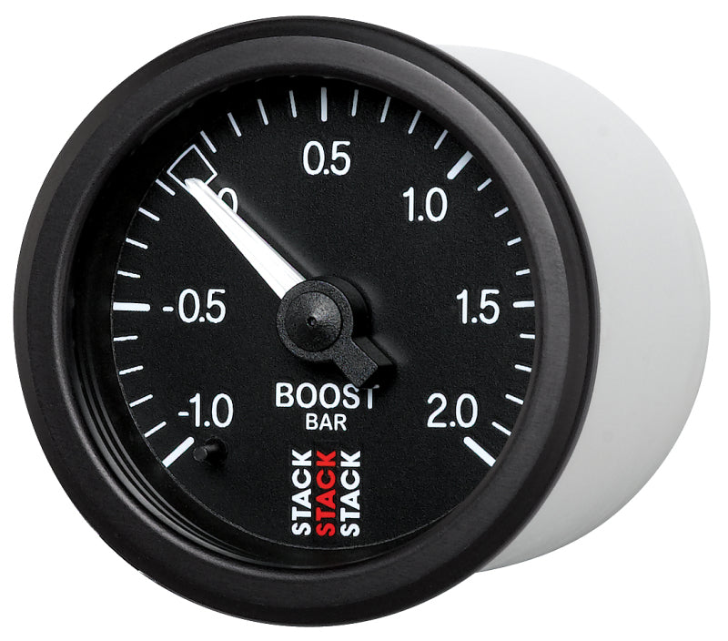 Autometer Stack 52mm -1 to +2 Bar T-Fitting 0.187in Barb (M) Mechanical Boost Pressure Gauge - Black - Burkken Auto Parts