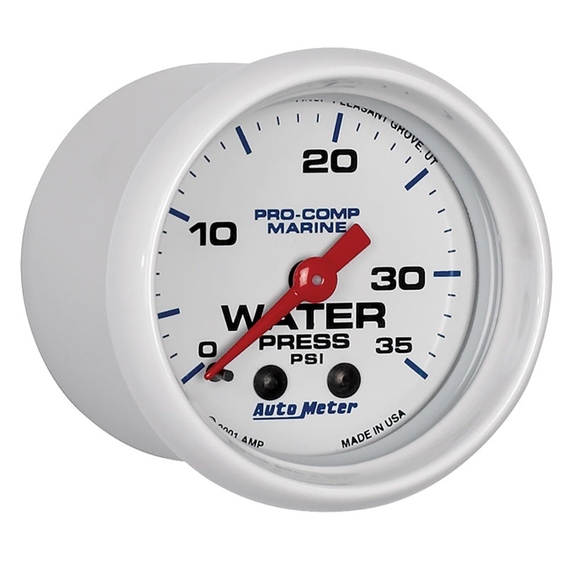 Autometer Marine White 2-1/16in 35 PSI Mechanical Water Pressure Gauge - Burkken Auto Parts