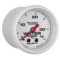 Autometer Marine White 2-1/16in 35 PSI Mechanical Water Pressure Gauge - Burkken Auto Parts