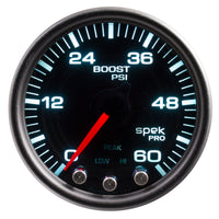 Autometer Spek-Pro Gauge Boost 2 1/16in 60psi Stepper Motor W/Peak & Warn Blk/Smoke/Black - Burkken Auto Parts