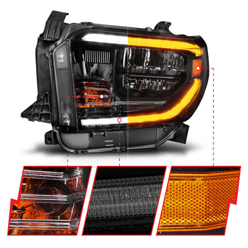 ANZO 2014-2017 Toyota Tundra LED Crystal Headlights w/ Switchback Black Housing w/ DRL - Burkken Auto Parts