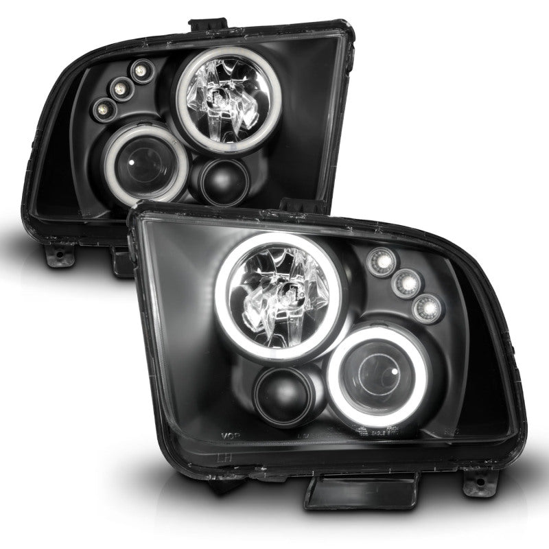 ANZO 2005-2009 Ford Mustang Projector Headlights w/ Halo Black - Burkken Auto Parts