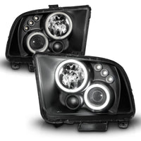 ANZO 2005-2009 Ford Mustang Projector Headlights w/ Halo Black - Burkken Auto Parts