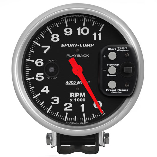 Autometer Sport-Comp Tachometer 5in 11K RPM Pedestal with RPM playback - Burkken Auto Parts