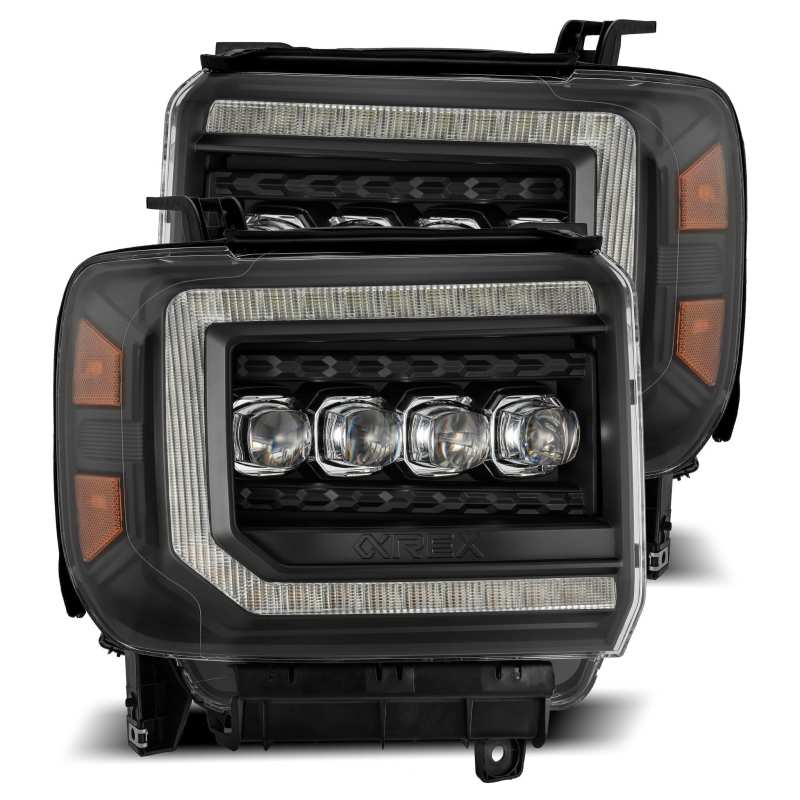 AlphaRex 14-18 GMC Sierra NOVA LED Proj Headlights Plank Style Black w/Activ Light/Seq Signal/DRL - Burkken Auto Parts