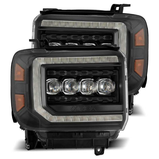 AlphaRex 14-18 GMC Sierra NOVA LED Proj Headlights Plank Style Black w/Activ Light/Seq Signal/DRL - Burkken Auto Parts