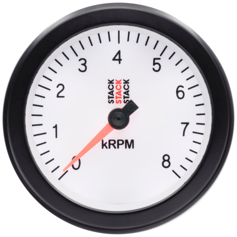 Autometer Stack Sport 88mm 0-8K RPM Tachometer - White - Burkken Auto Parts