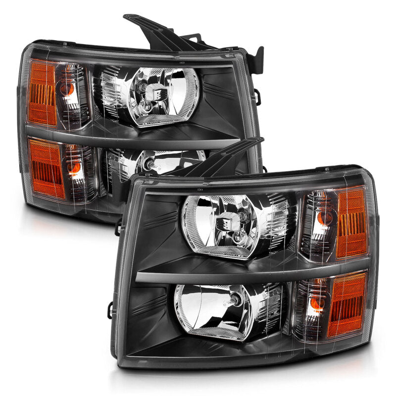 ANZO 2007-2013 Chevrolet Silverado Crystal Headlights Black - Burkken Auto Parts