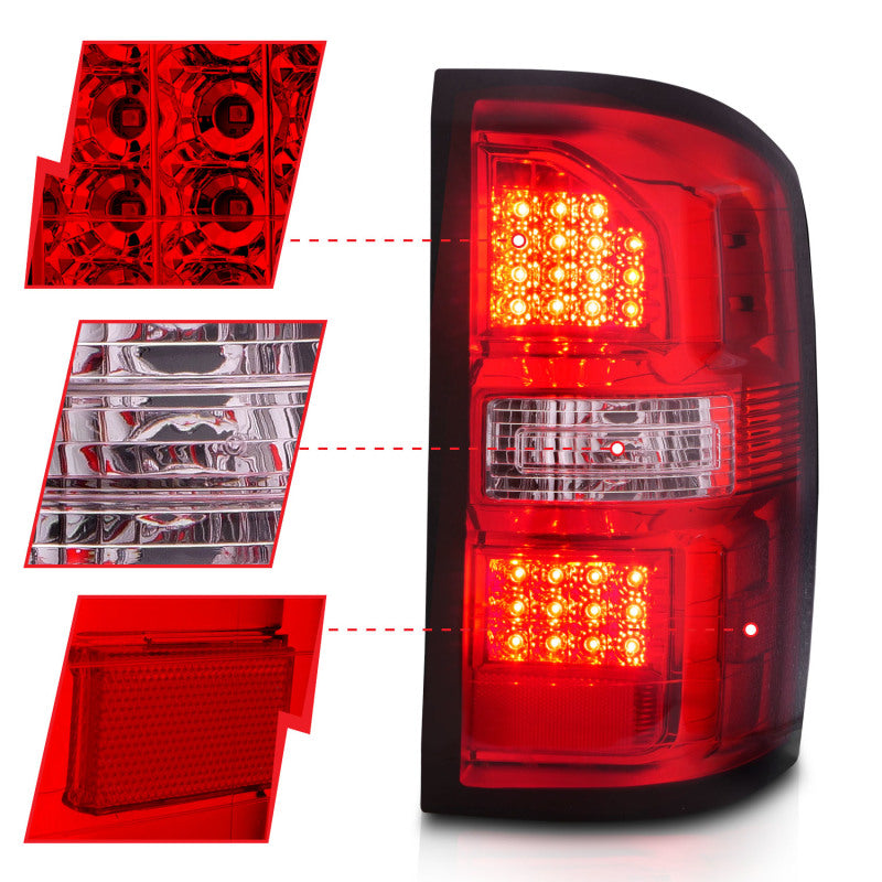 ANZO 2014-2018 GMC Sierra LED Tail Lights Black Housing Red/Clear Lens - Burkken Auto Parts