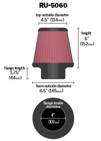 K&N Universal Clamp-On Air Filter 4in FLG / 6-1/2in B / 4-1/2in T / 6in H - Burkken Auto Parts