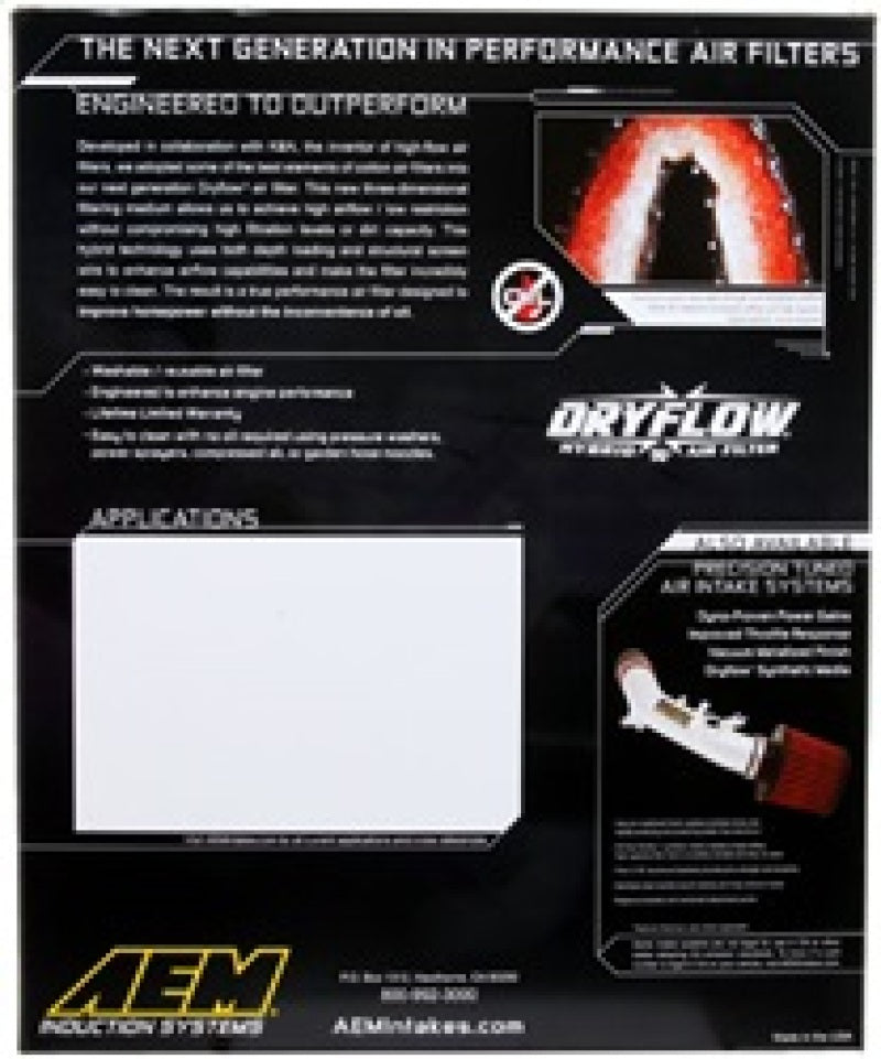 AEM 11 Jeep Grand Cherokee / 11 Durango 9.625in O/S L x 8.875in O/S W x 2.375in H DryFlow Air Filter - Burkken Auto Parts