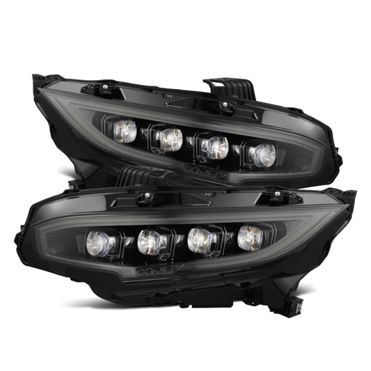 AlphaRex 16-21 Honda Civic NOVA-Series LED Proj Headlights Alpha-Black w/Actv Lgt & Seq.Sig / SB DRL - Burkken Auto Parts