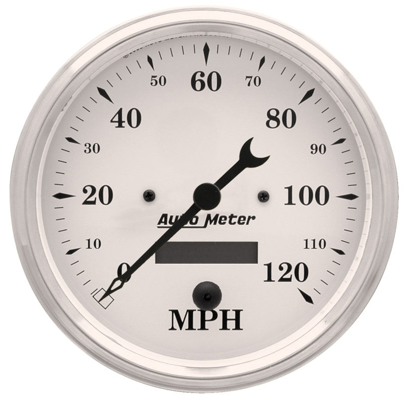 Autometer 5 inch 120mph Electric Programable w/ LCD ODO Old Tyme Speedometer - White - Burkken Auto Parts