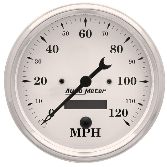 Autometer 5 inch 120mph Electric Programable w/ LCD ODO Old Tyme Speedometer - White - Burkken Auto Parts