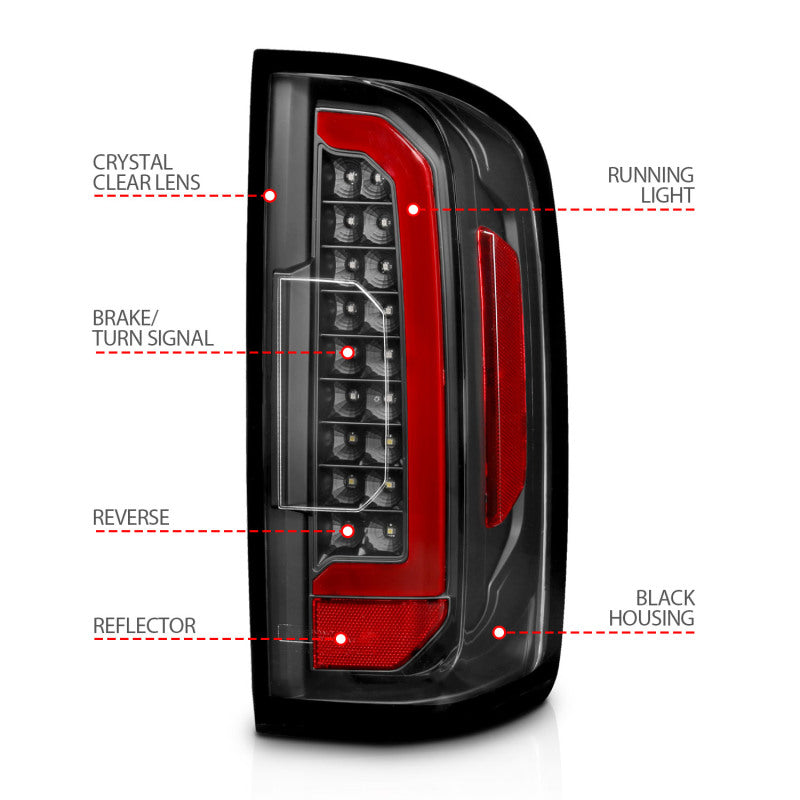 ANZO 15-21 Chevrolet Colorado Full LED Tail Lights w/ Red Lightbar Black Housing Clear Lens - Burkken Auto Parts