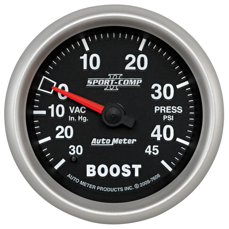 Autometer Sport-Comp II VAC/Boost 2 5/8in 30 IN HG-45PSI Mechanical Gauge - Burkken Auto Parts