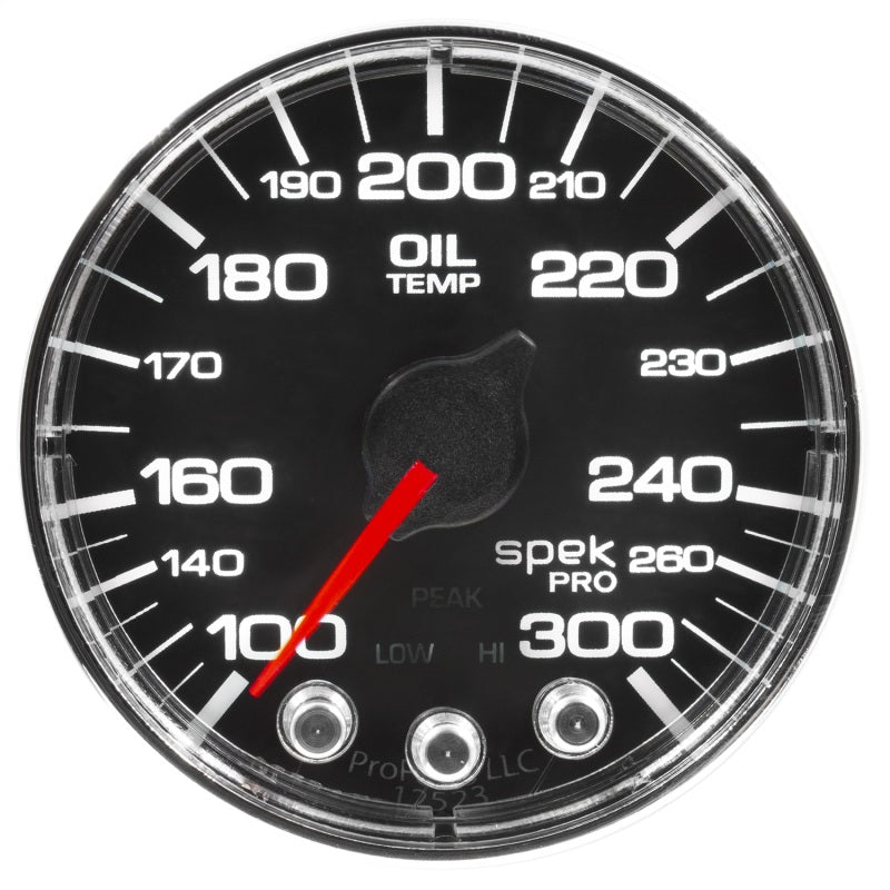 Autometer Spek-Pro Gauge Oil Temp 2 1/16in 300f Stepper Motor W/Peak & Warn Blk/Chrm - Burkken Auto Parts