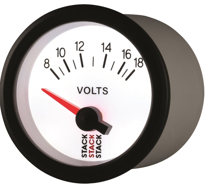 Autometer Stack 52mm 8-18V Electric Battery Voltage Gauge - White - Burkken Auto Parts