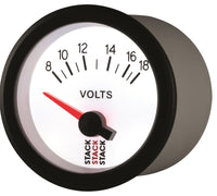 Autometer Stack 52mm 8-18V Electric Battery Voltage Gauge - White - Burkken Auto Parts