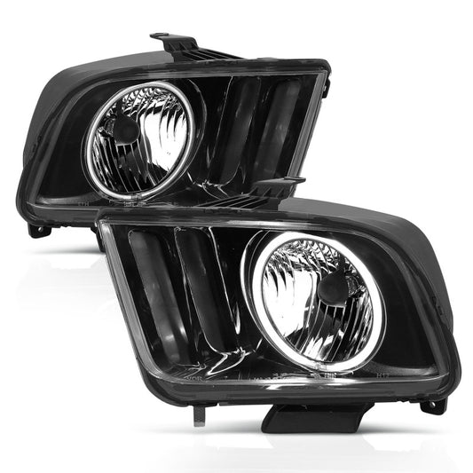 ANZO 2005-2009 Ford Mustang Crystal Headlights w/ Halo Black (CCFL) - Burkken Auto Parts