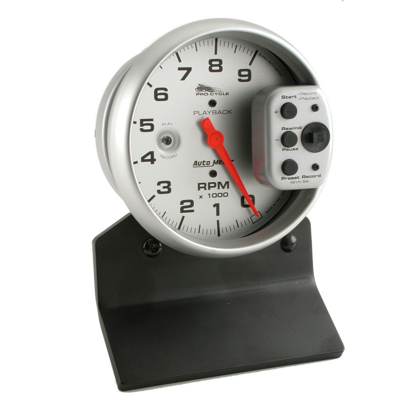 Autometer Pro-Cycle Gauge Tach 5in 9K Rpm Pedestal W/ Rpm Playback Silver Pro-Cycle - Burkken Auto Parts