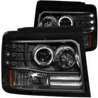 ANZO 1992-1996 Ford F-150 Projector Headlights w/ Halo Black w/ Side Markers and Parking Lights - Burkken Auto Parts