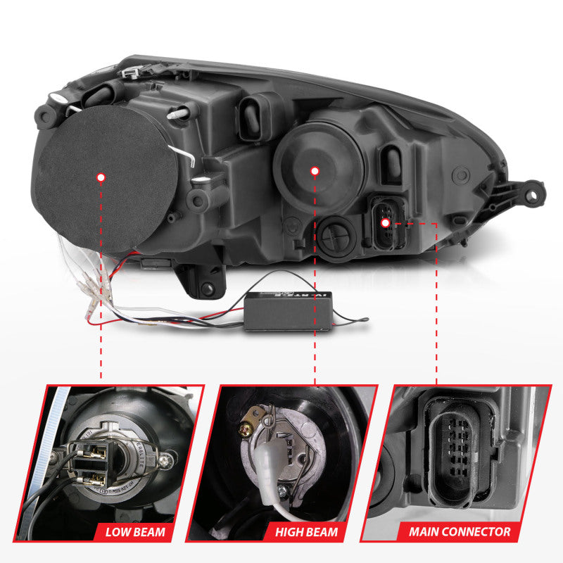 ANZO 2006-2009 Volkswagen Rabbit Projector Headlights w/ Halo Black (CCFL) - Burkken Auto Parts