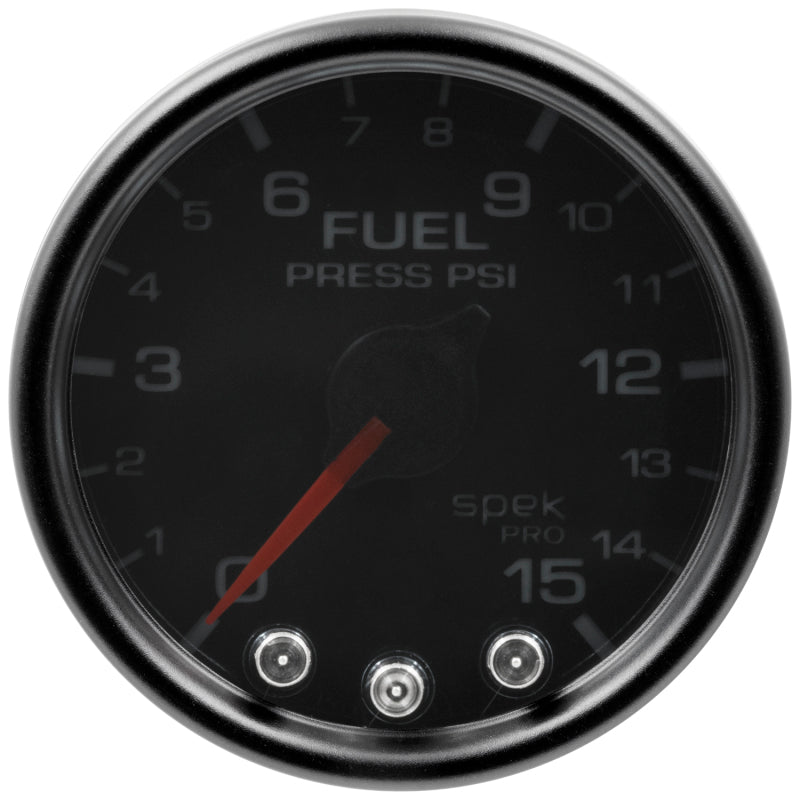 Autometer Spek-Pro Gauge Fuel Press 2 1/16in 15psi Stepper Motor W/Peak & Warn Blk/Smoke/Blk - Burkken Auto Parts