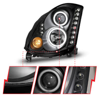 ANZO 2003-2007 Infiniti G35 Projector Headlights w/ Halo Black (CCFL) (HID Compatible) - Burkken Auto Parts