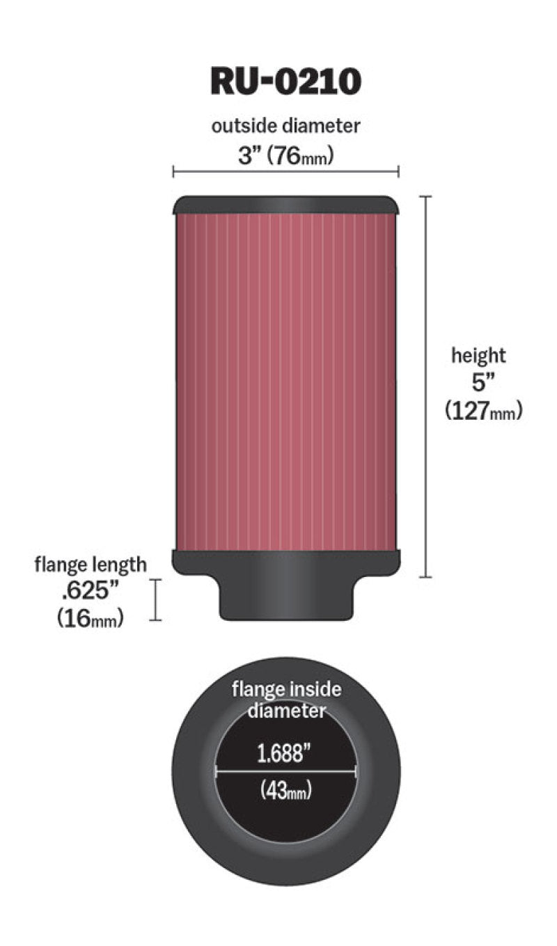 K&N Filter Universal Rubber Filter 1-11/16in FLG / 3in OD / 5in Height - Burkken Auto Parts