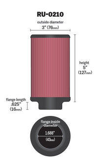 K&N Filter Universal Rubber Filter 1-11/16in FLG / 3in OD / 5in Height - Burkken Auto Parts