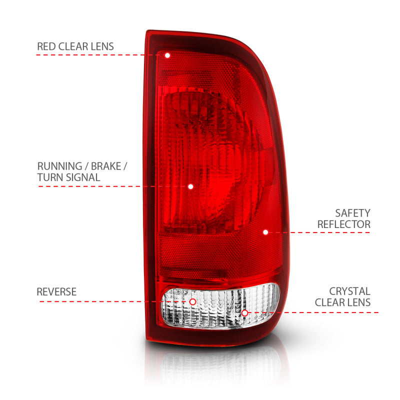 ANZO 1997-2003 Ford F-150 Taillight Red/Clear Lens (OE Replacement) - Burkken Auto Parts