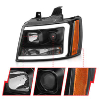 ANZO 07-14 Chevy Tahoe Projector Headlights w/ Plank Style Design Black w/ Amber - Burkken Auto Parts