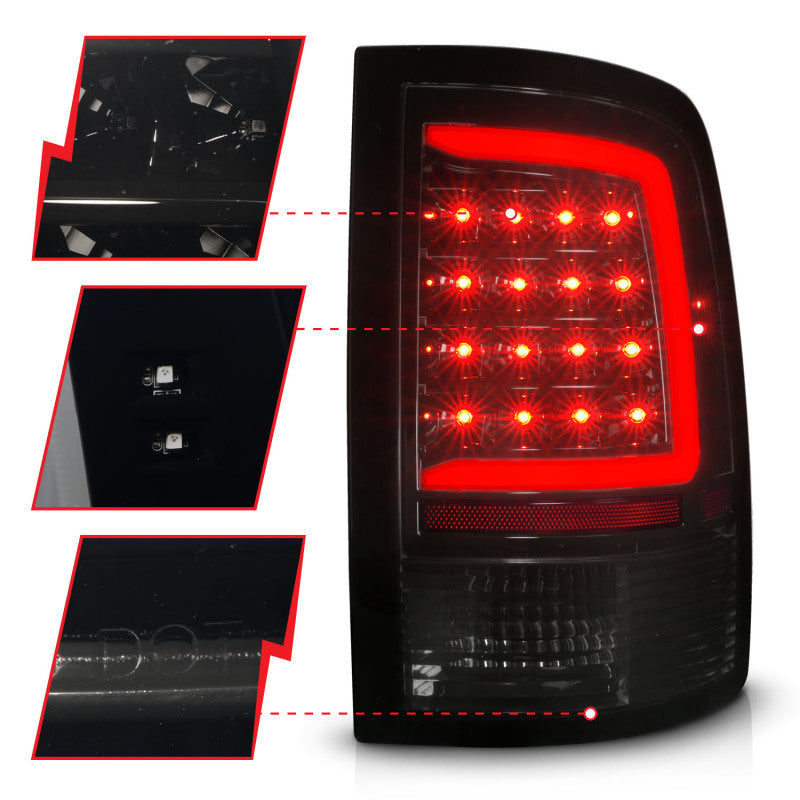 ANZO 09-18 Dodge Ram 1500 Full LED Taillights w/ Sequential Black Housing/Smoke Lens - Burkken Auto Parts