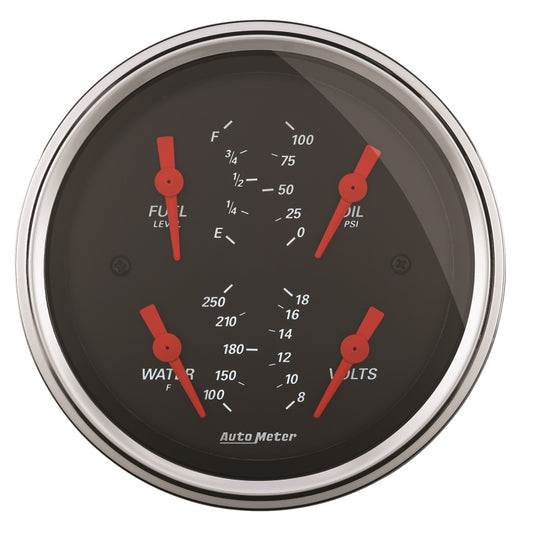 Autometer Designer Black 3.375in Quad Gauge - Fuel Level / Oil Pressure / Water Temp. / Voltmeter - Burkken Auto Parts