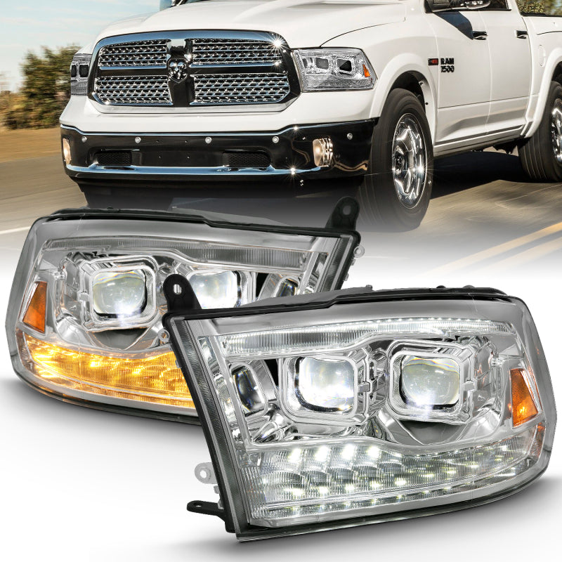 ANZO 2009-2018 Dodge Ram 1500 Led Projector Plank Style Switchback H.L Halo Chrome Amber (OE Style) - Burkken Auto Parts