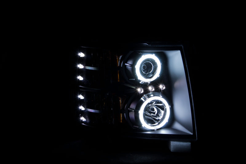 ANZO 2007-2013 Chevrolet Silverado 1500 Projector Headlights w/ Halo Black - Burkken Auto Parts
