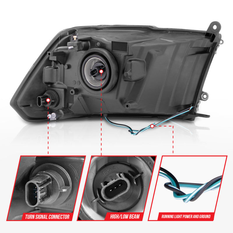 ANZO 2009-2018 Dodge Ram 1500 Crystal Headlights w/ Light Bar Black Housing - Burkken Auto Parts