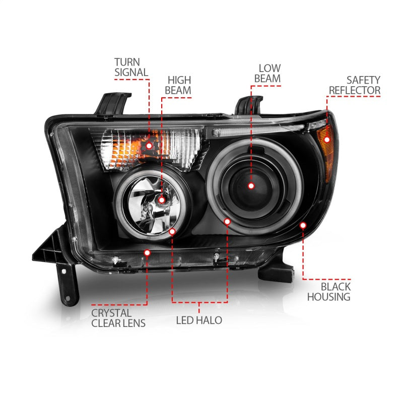 ANZO 2007-2013 Toyota Tundra Projector Headlights w/ Halo Black (CCFL) - Burkken Auto Parts