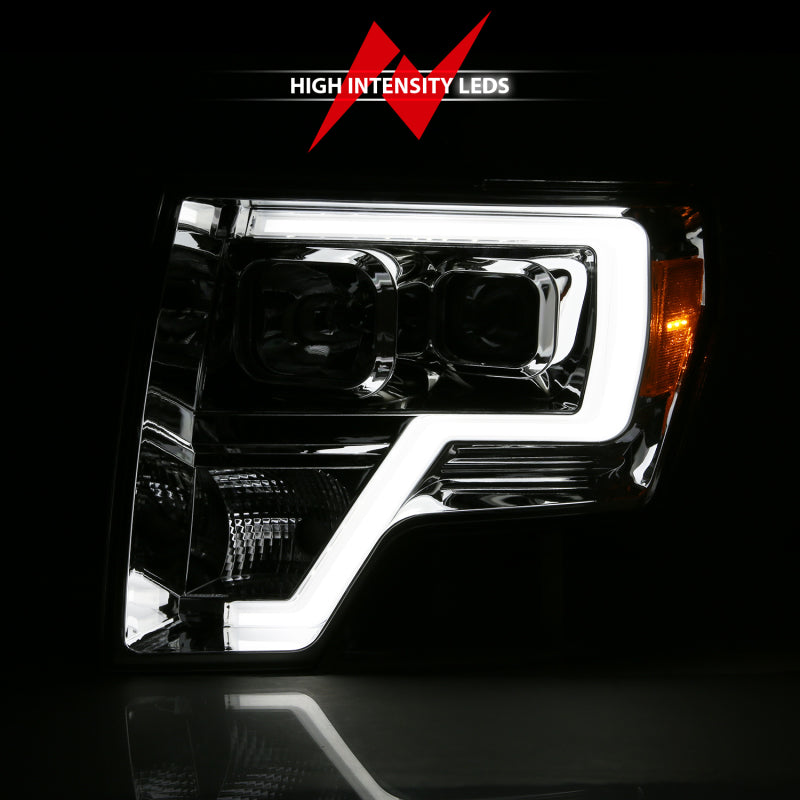 ANZO 2009-2014 Ford F-150 Projector Headlight Plank Style Chrome Amber - Burkken Auto Parts