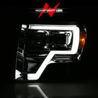 ANZO 2009-2014 Ford F-150 Projector Headlight Plank Style Chrome Amber - Burkken Auto Parts