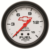 AutoMeter Gauge Fuel Press 2-5/8in. 15PSI Mech W/Isolator Chevy Red Bowtie White - Burkken Auto Parts