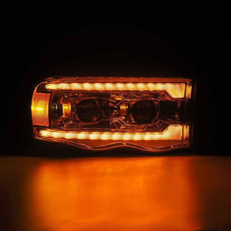 AlphaRex 02-05 Dodge Ram 1500 LUXX LED Proj Headlights Plank Style Chrome w/Activ Light/Seq Signal - Burkken Auto Parts